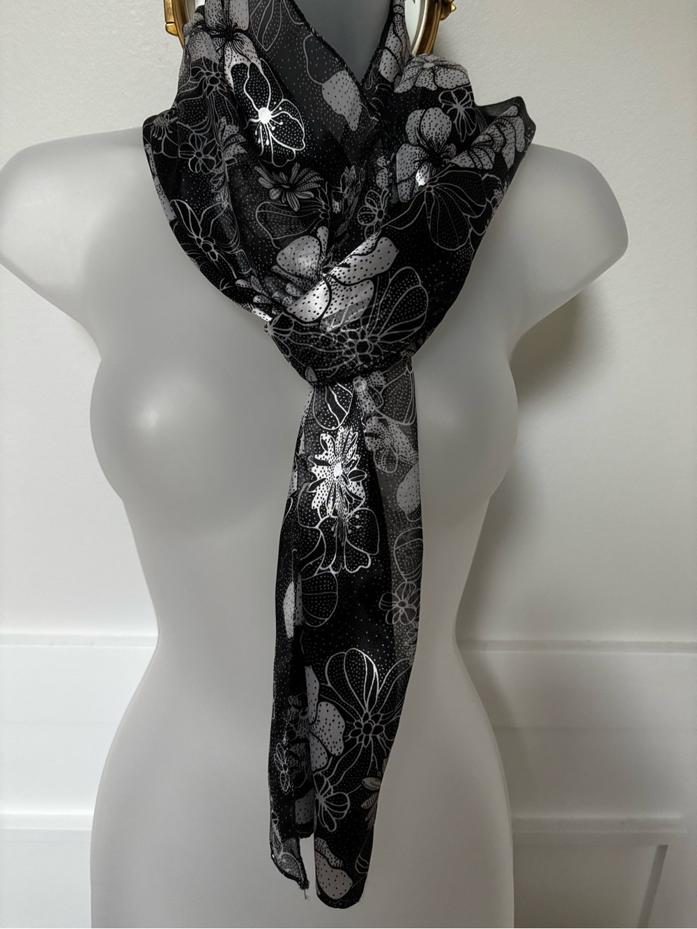 Black & Silver Floral Sheer Scarf - Women's Accessory